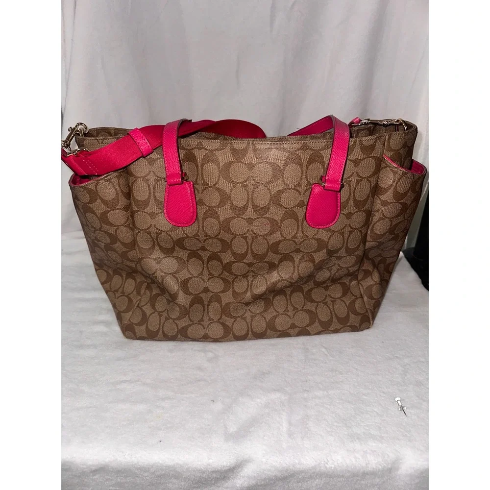 Coach Signature Canvas Baby Bag Diaper Tote Khaki Pink F35414